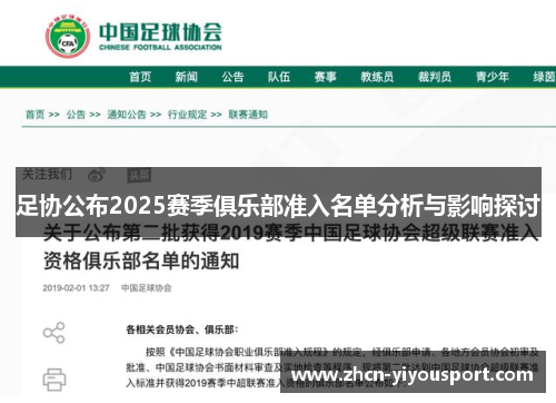 足协公布2025赛季俱乐部准入名单分析与影响探讨
